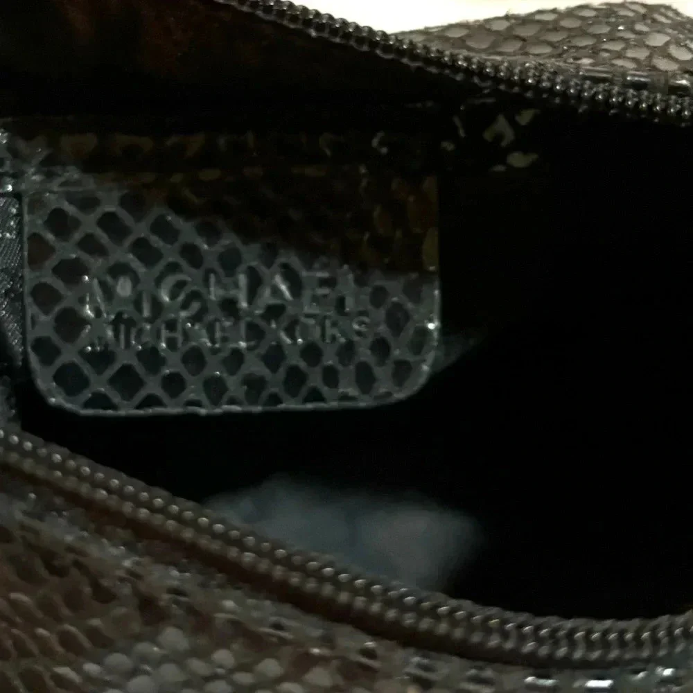 Michael kors black faux snakeskin metallic cosmetic bag